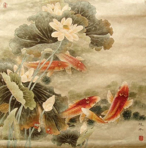 Золотые рыбки в японской живописи