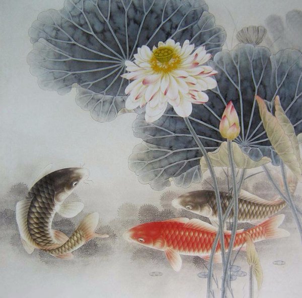 Живопись гунби рыбы кои