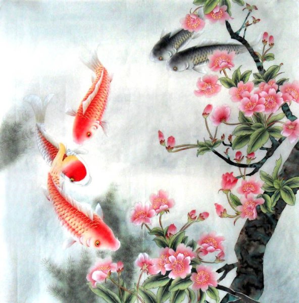 Живопись гунби рыбы кои