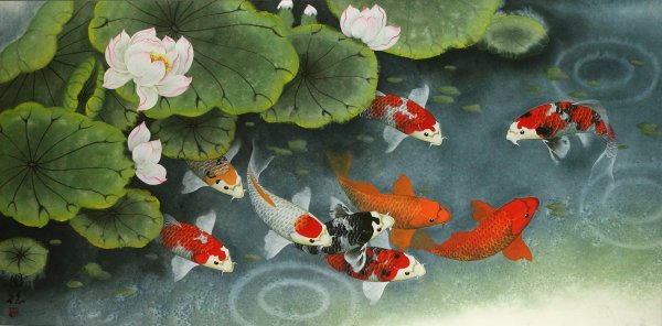 Китайский пруд с рыбками
