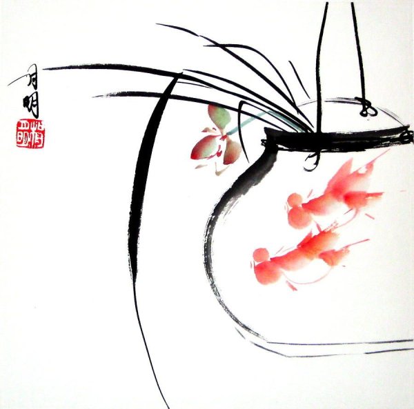 Китайская живопись у-син рыбы