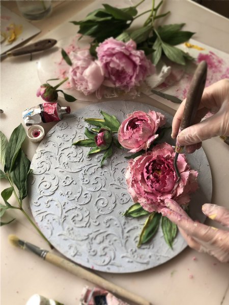 Скульптурная живопись пионы мастер класс