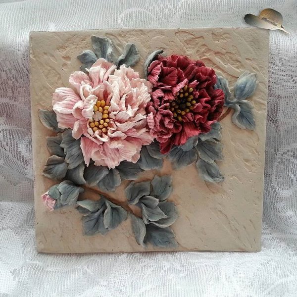 Торт в технике барельеф пионы