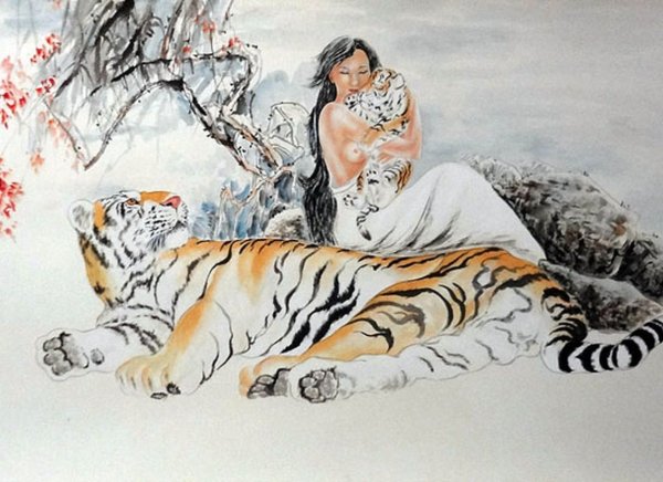 Китайская живопись гунби тигр