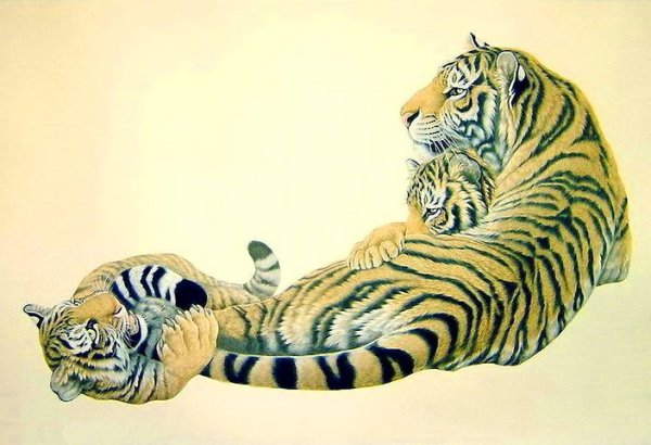 Китайская живопись гунби тигр