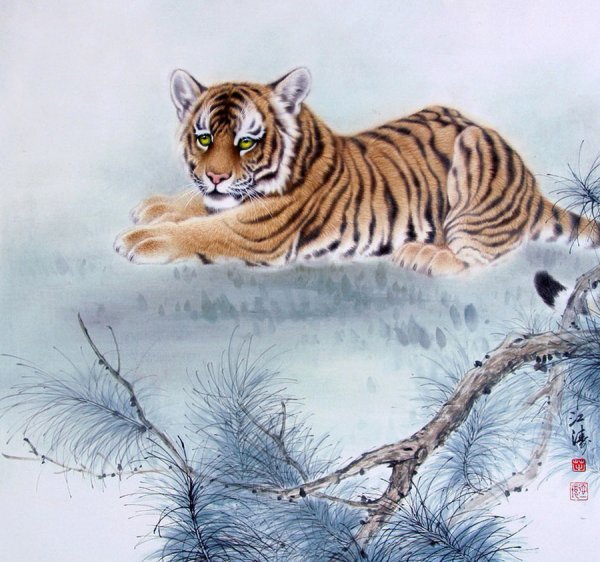 Китайская живопись тигр зимой