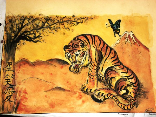 Традиционная китайская живопись тигр