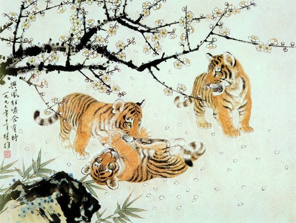 Китайская живопись гунби тигр