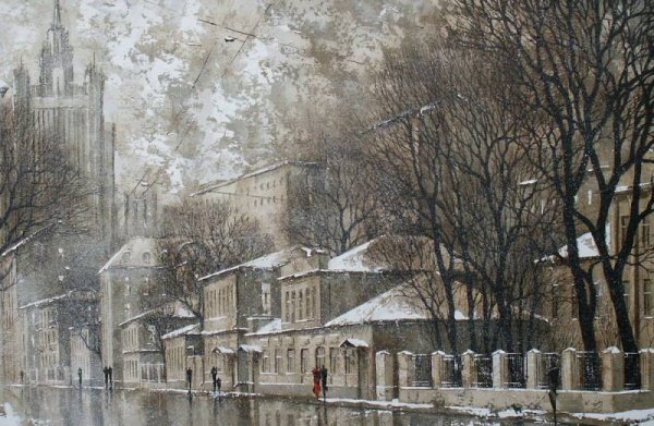 Снегопад живопись