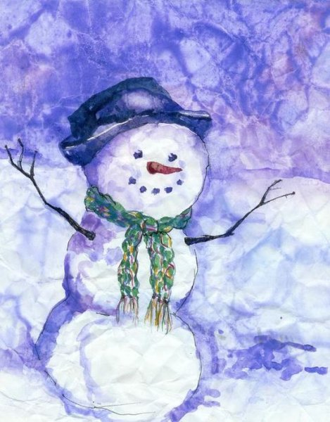 Рисование пластилином Снеговик