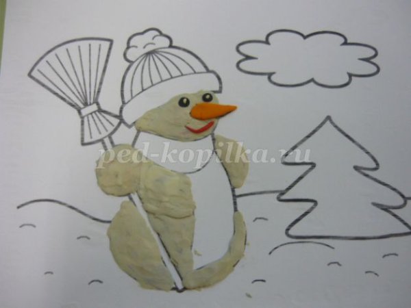 Зимняя аппликация из пластилина для детей