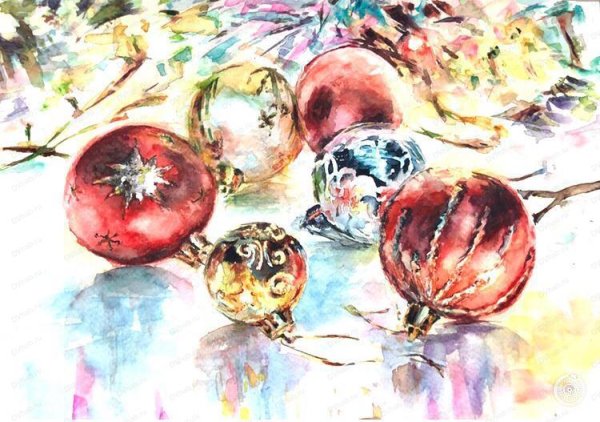 Новогодний шар акварель