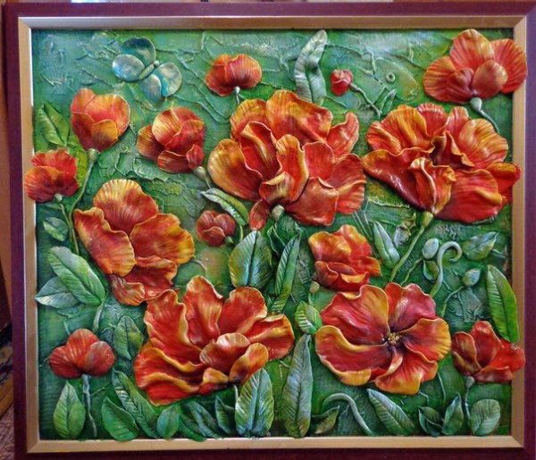 Объемная живопись шпатлевкой цветы