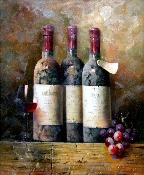 Натюрморт с бутылками живопись