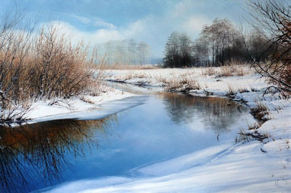 Живопись зима река