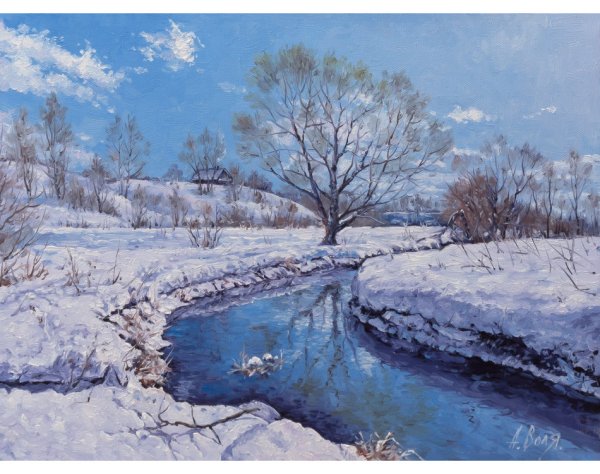 Зимняя река живопись