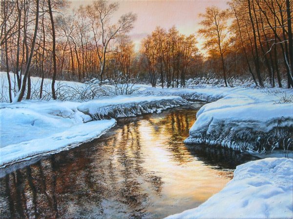 Леднев Александр Алексеевич . Зимний пейзаж.