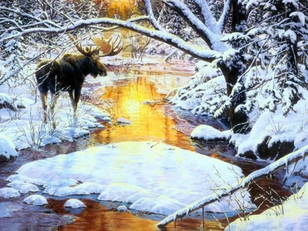 Зимний пейзаж с животными