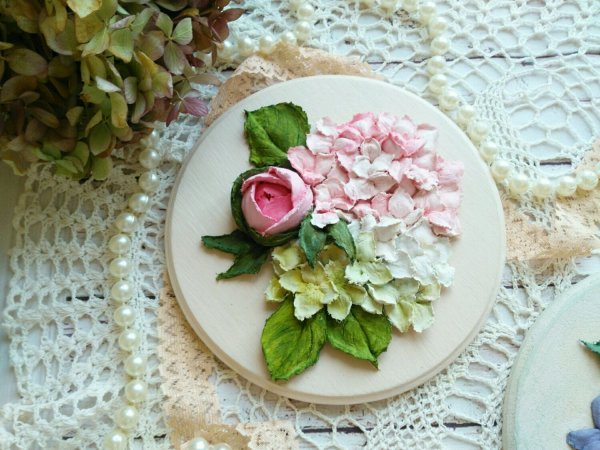 Панно из соленого теста гортензии