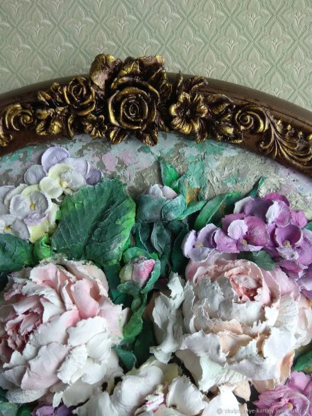 Скульптурная живопись часы с гортензией