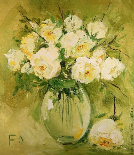 Цветы в стеклянной вазе живопись