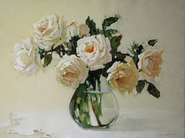 Розы в вазе живопись