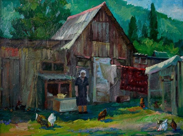 Деревенский дворик живопись