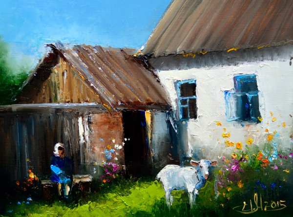 Деревенский дворик живопись