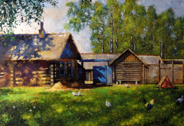 Бревенчатый дом живопись