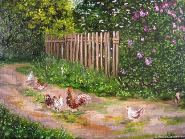 Деревенский дворик живопись