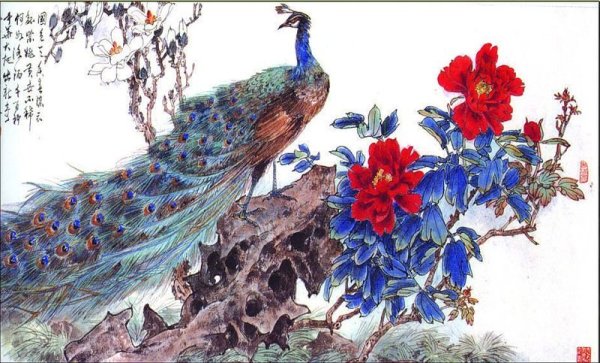 Китайская живопись Павлины