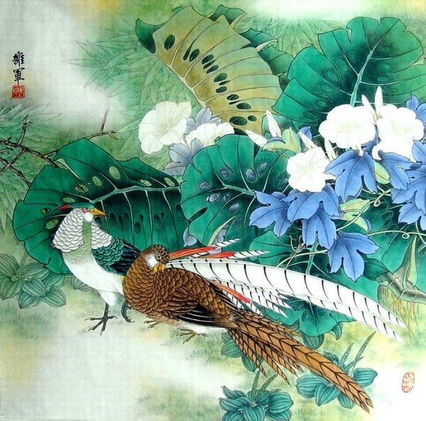 Китайская живопись гунби фазаны