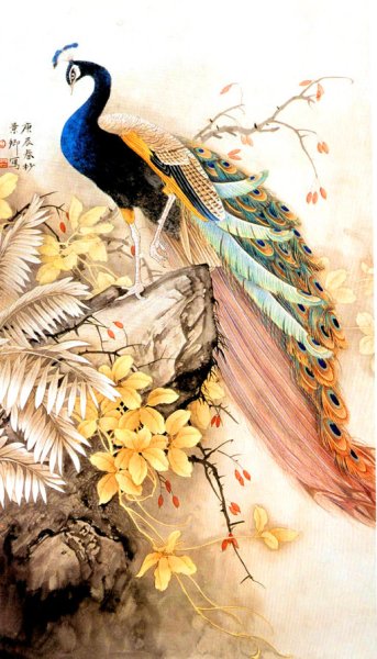 Японская живопись картины Павлин