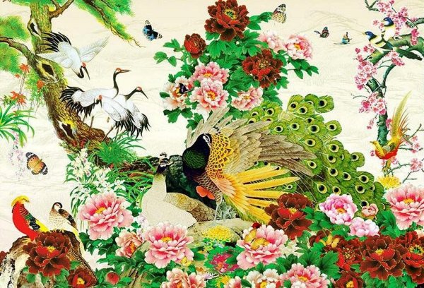 Павлин картина фэн шуй
