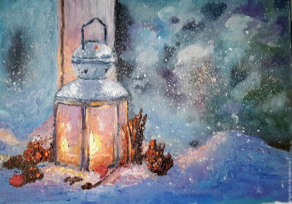 Зимний фонарик живопись