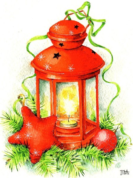 Новогодний фонарик акварель