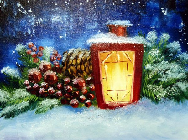 Рождественский фонарик живопись