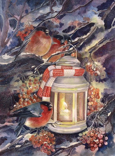 Акварель Рождество Петунова