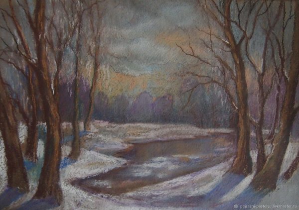 Зимний пейзаж масляной пастелью