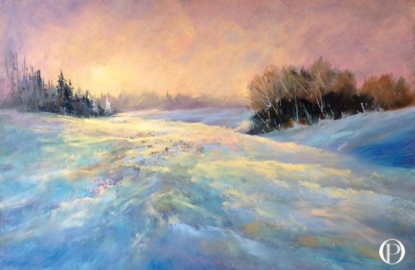 Зимний пейзаж пастелью сухой