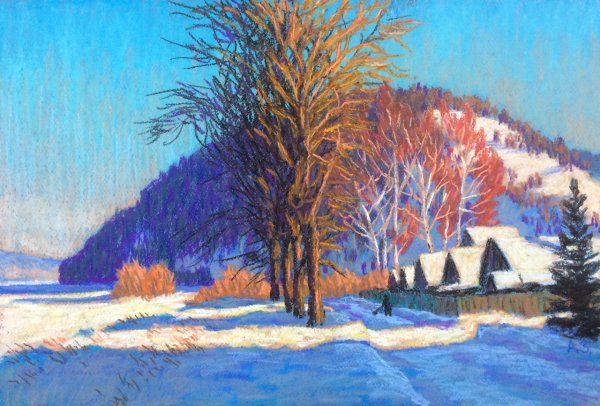 Зимний пейзаж пастелью