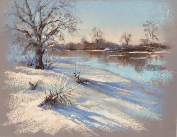 Новогодний пейзаж пастелью