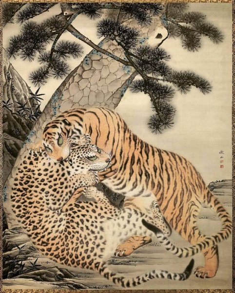 Японская живопись тигр