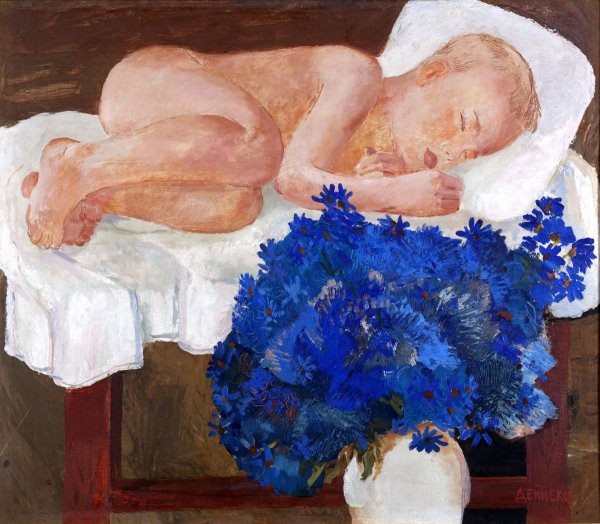 Александр Александрович Дейнека спящий ребенок с васильками