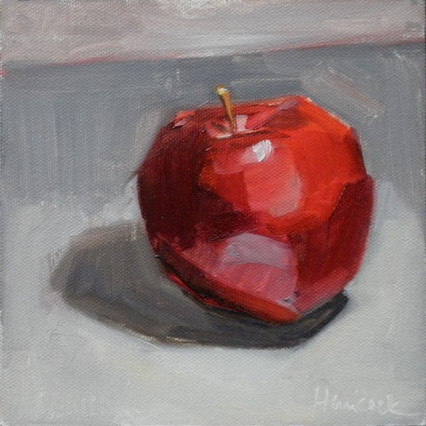 Красное яблоко акварелью