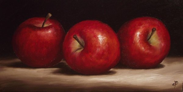 Яблоки на темном фоне живопись