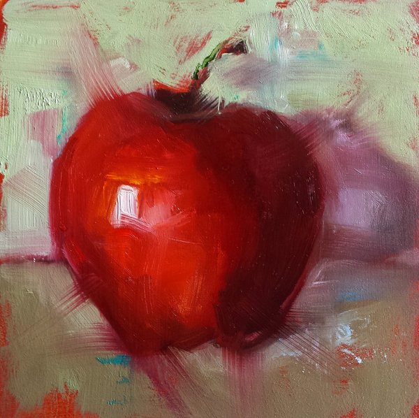 Откусанное яблоко живопись