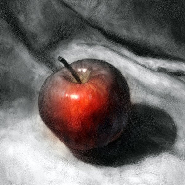 Красное яблоко маслом