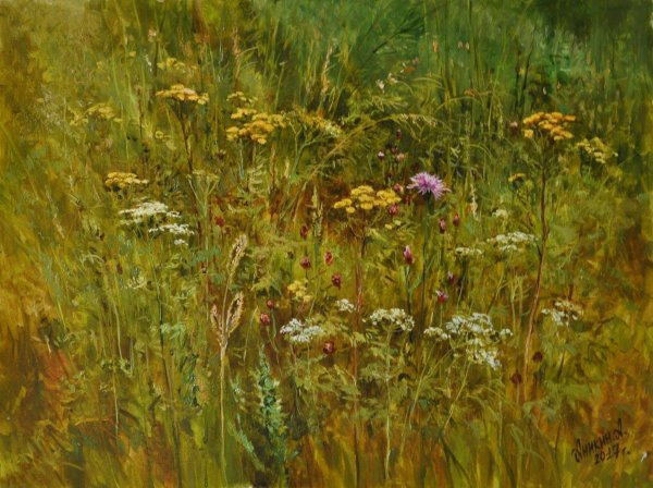 Трава акварель