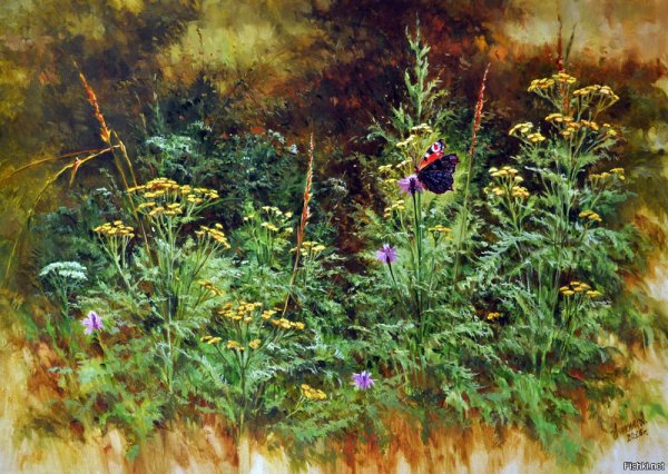 Трава в живописи маслом